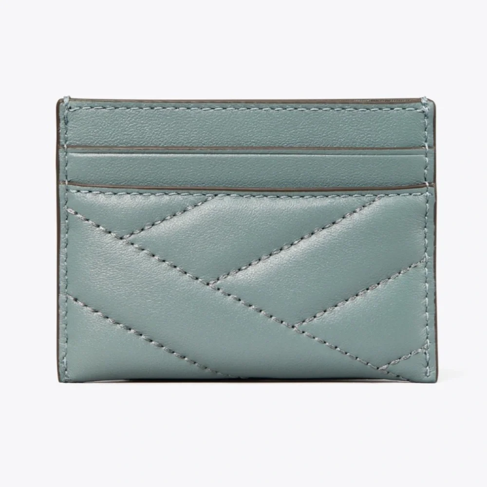 Tory Burch Kira Chevron Card Case Arctic Gold Blue - Picture 8 of 8